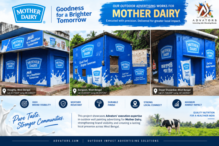 Mother Dairy outdoor wall painting and shop branding project across West Bengal by Advators